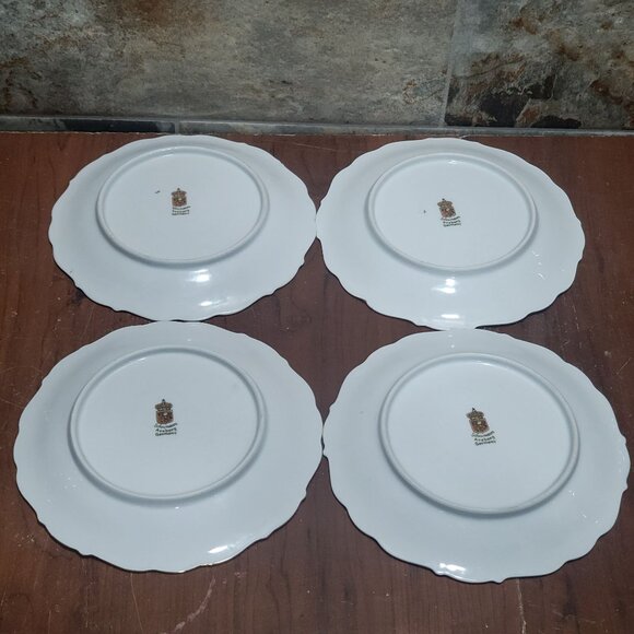 Schumann Arzberg Germany Fruit Nuts Salad Dessert Plate Set of 4 Gold Scalloped - Picture 2 of 13